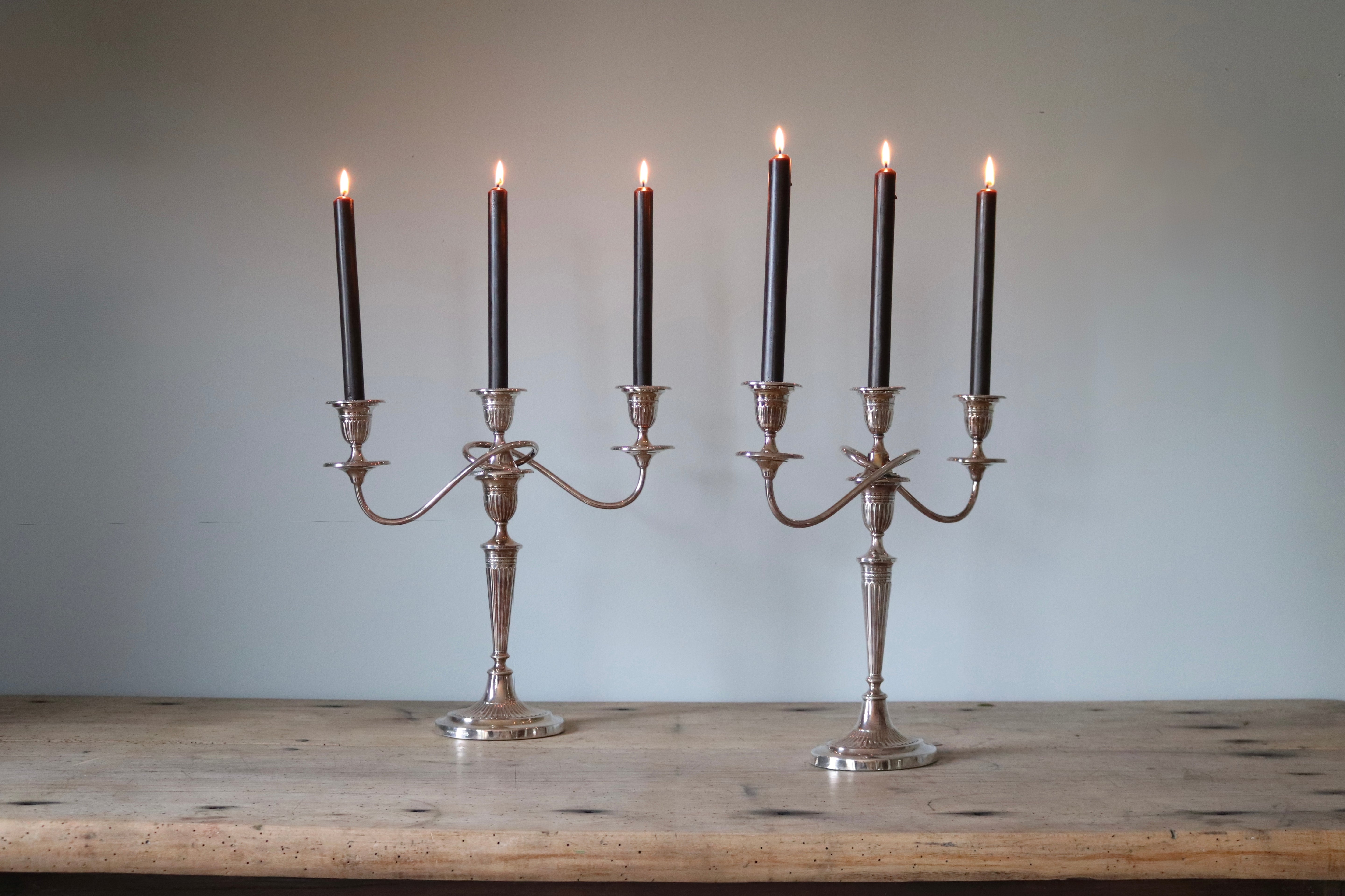 Pair Antique Sheffield Silver Plate Candelabras