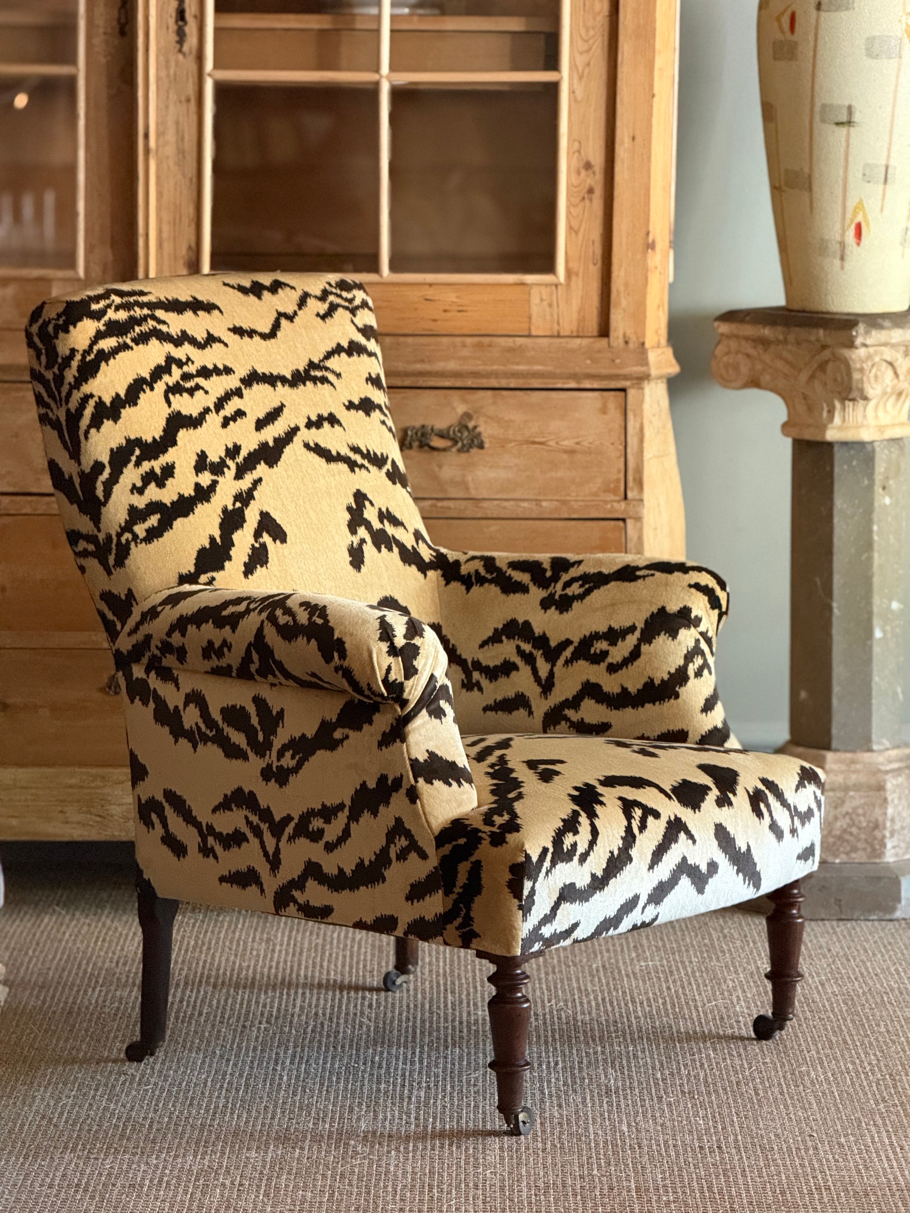 Antique Upholstered Chair in Fortuny Tiger Velvet