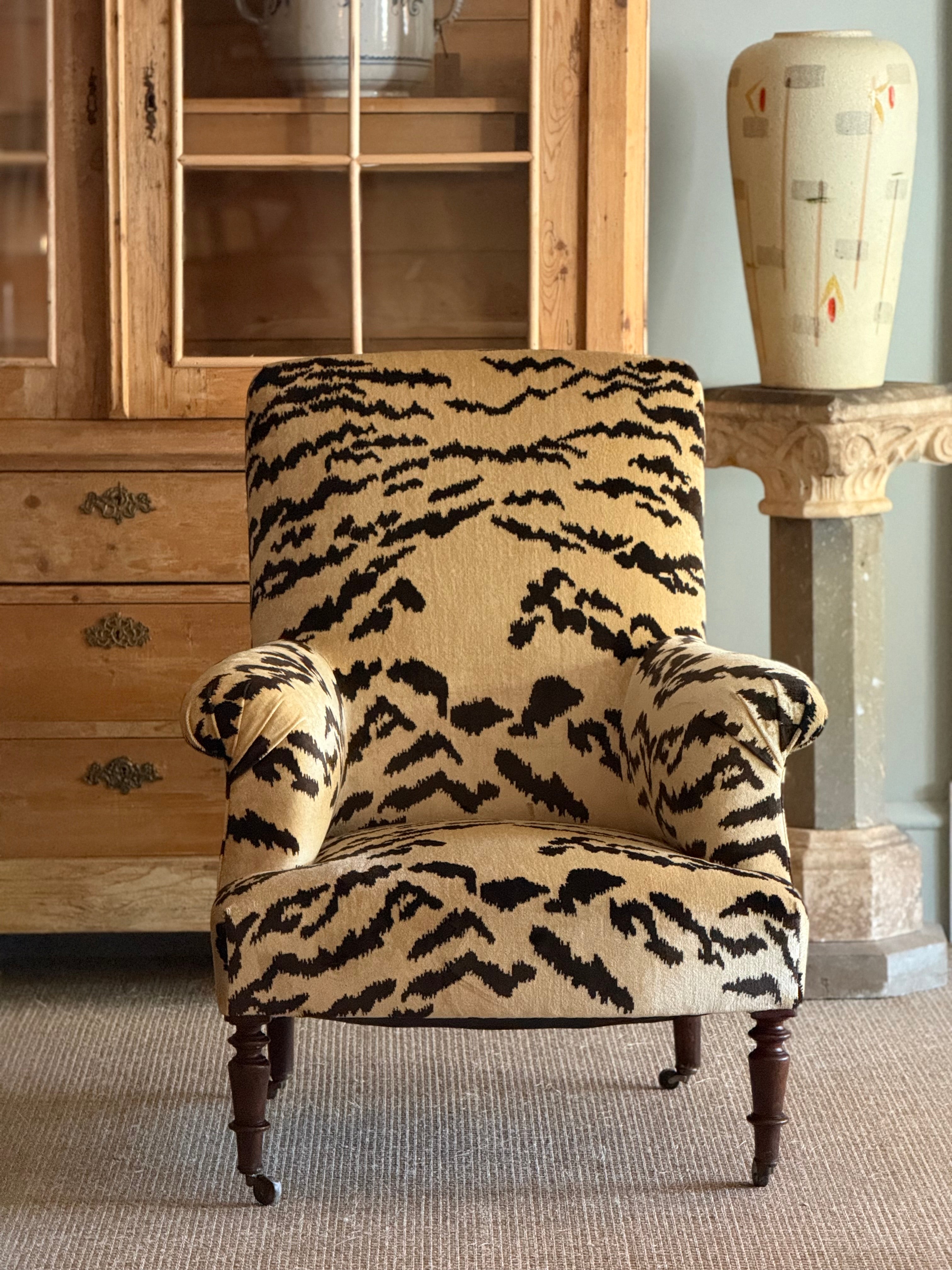 Antique Upholstered Chair in Fortuny Tiger Velvet