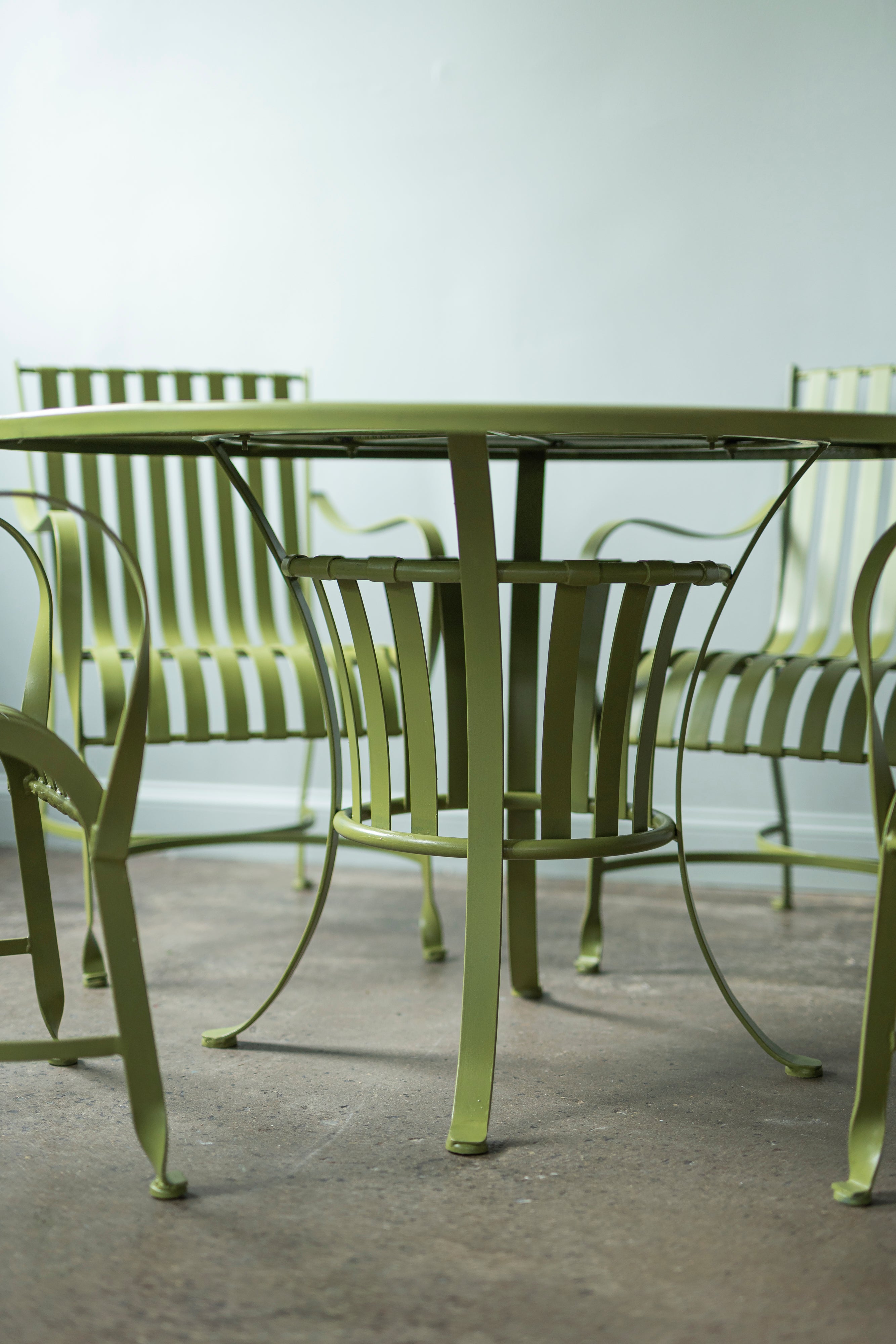 Green Outdoor Table and Set of Four Chairs
