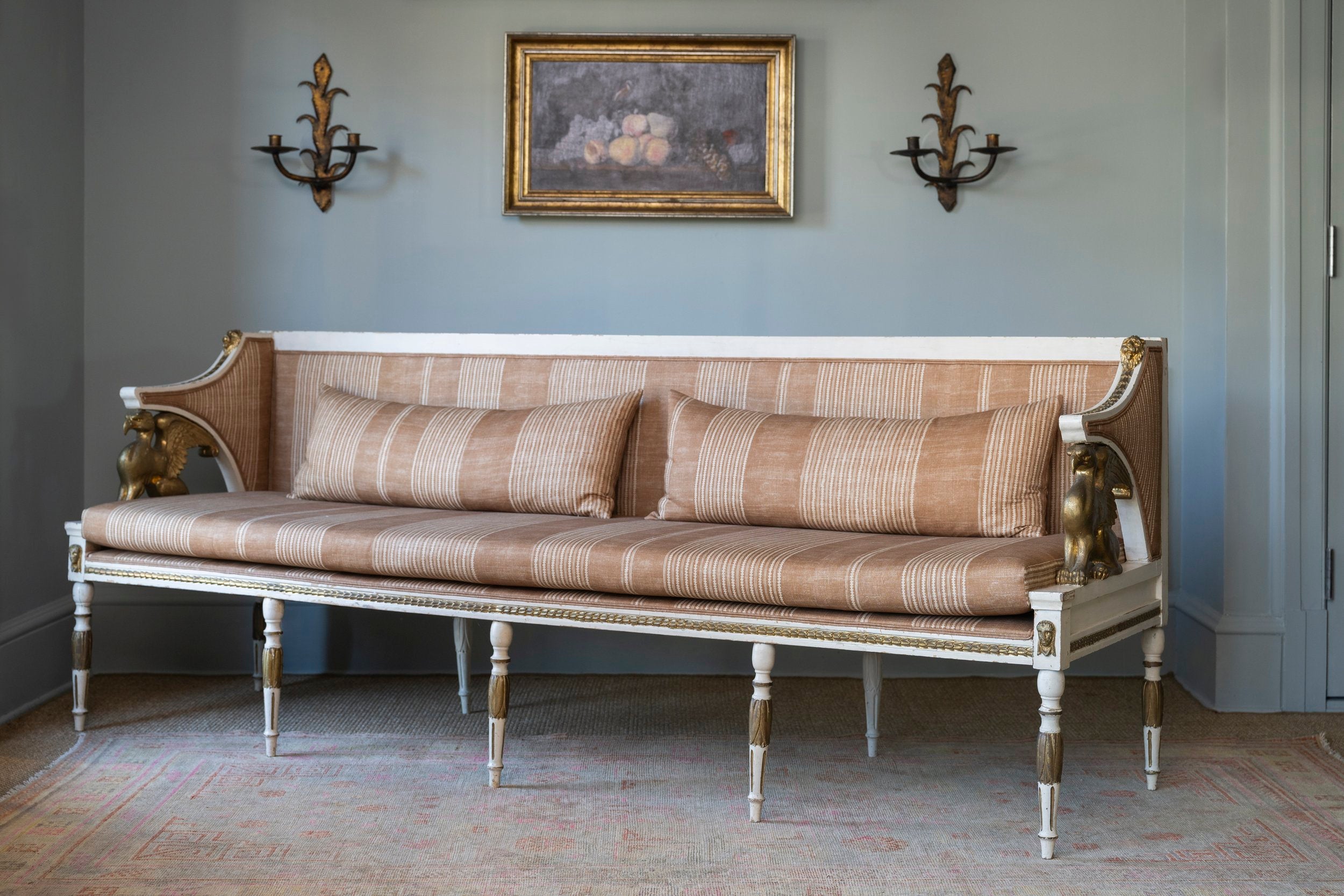 Swedish Antique Bench Sofa in Robert Kime fabric