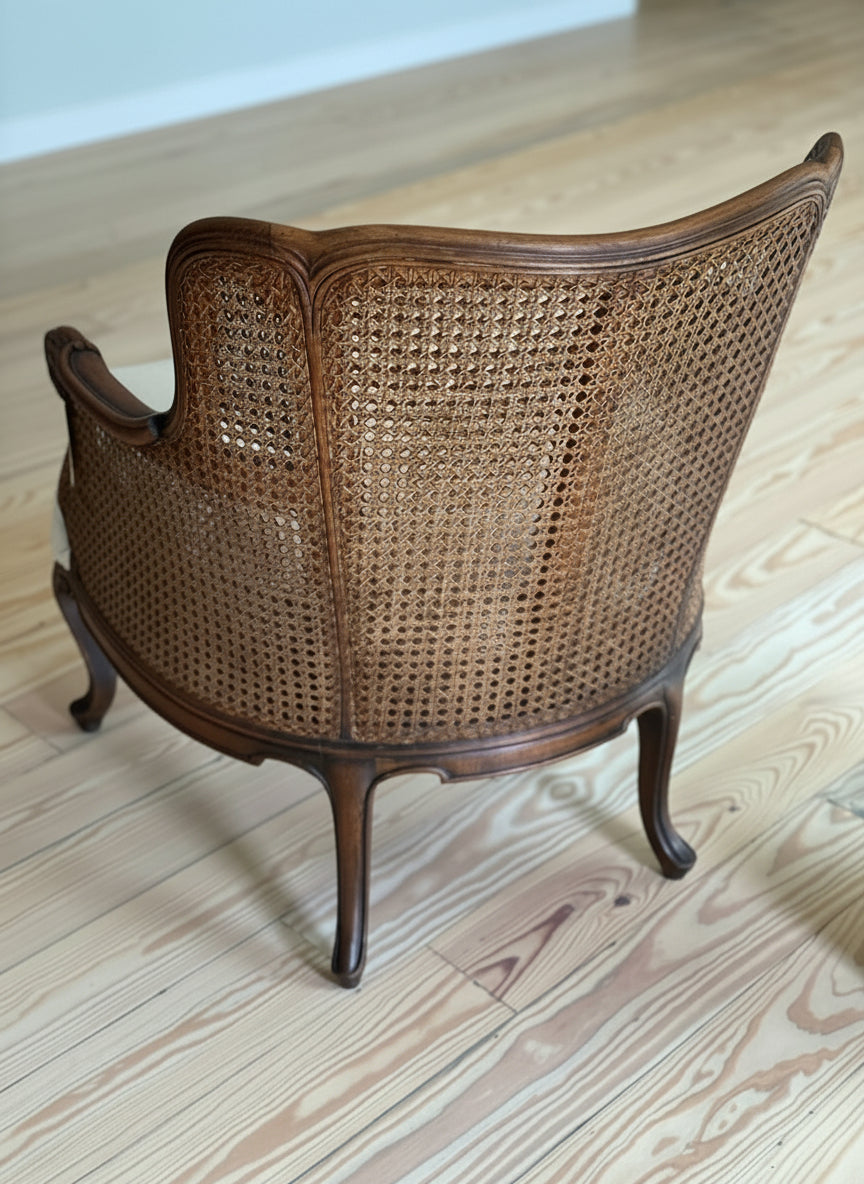 Antique French Cane Barrel Chair