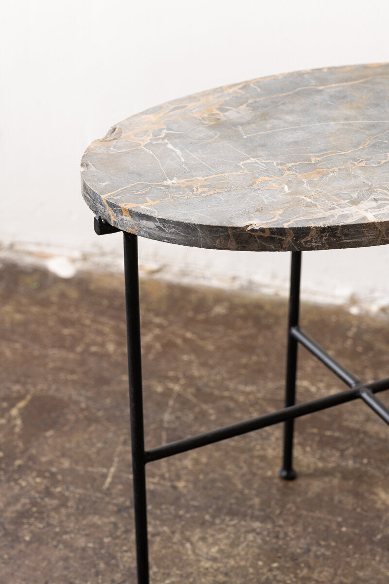 Oval Side Table with Stone Top