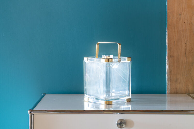 Ice Bucket Lucite and Brass with tongs