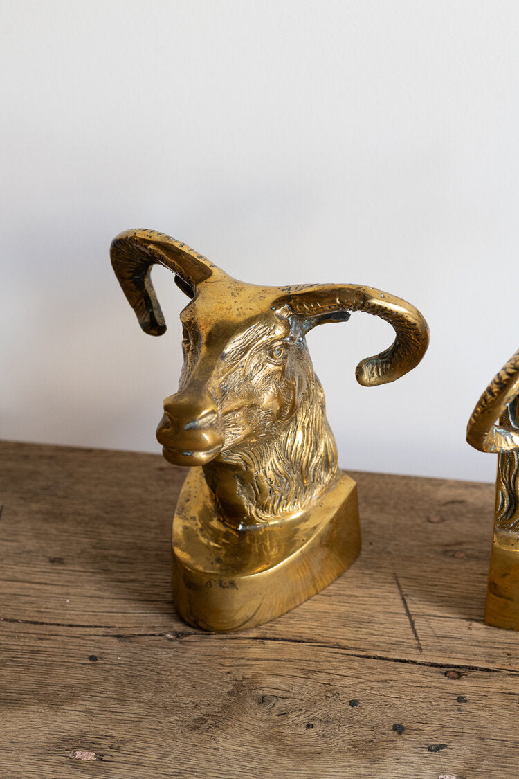 Rams Heads Brass Bookends Mid C.