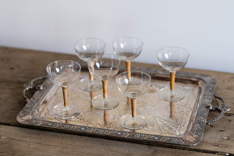 Glass Cordial Carl Aubock Rattan wrapped set of 6