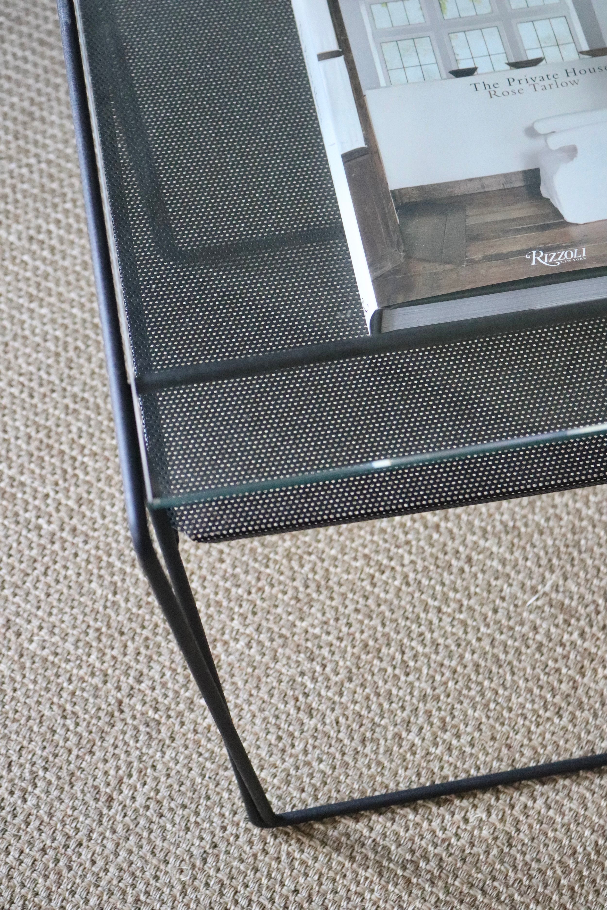 Table Side Metal Glass Top French Mid C. Perforated