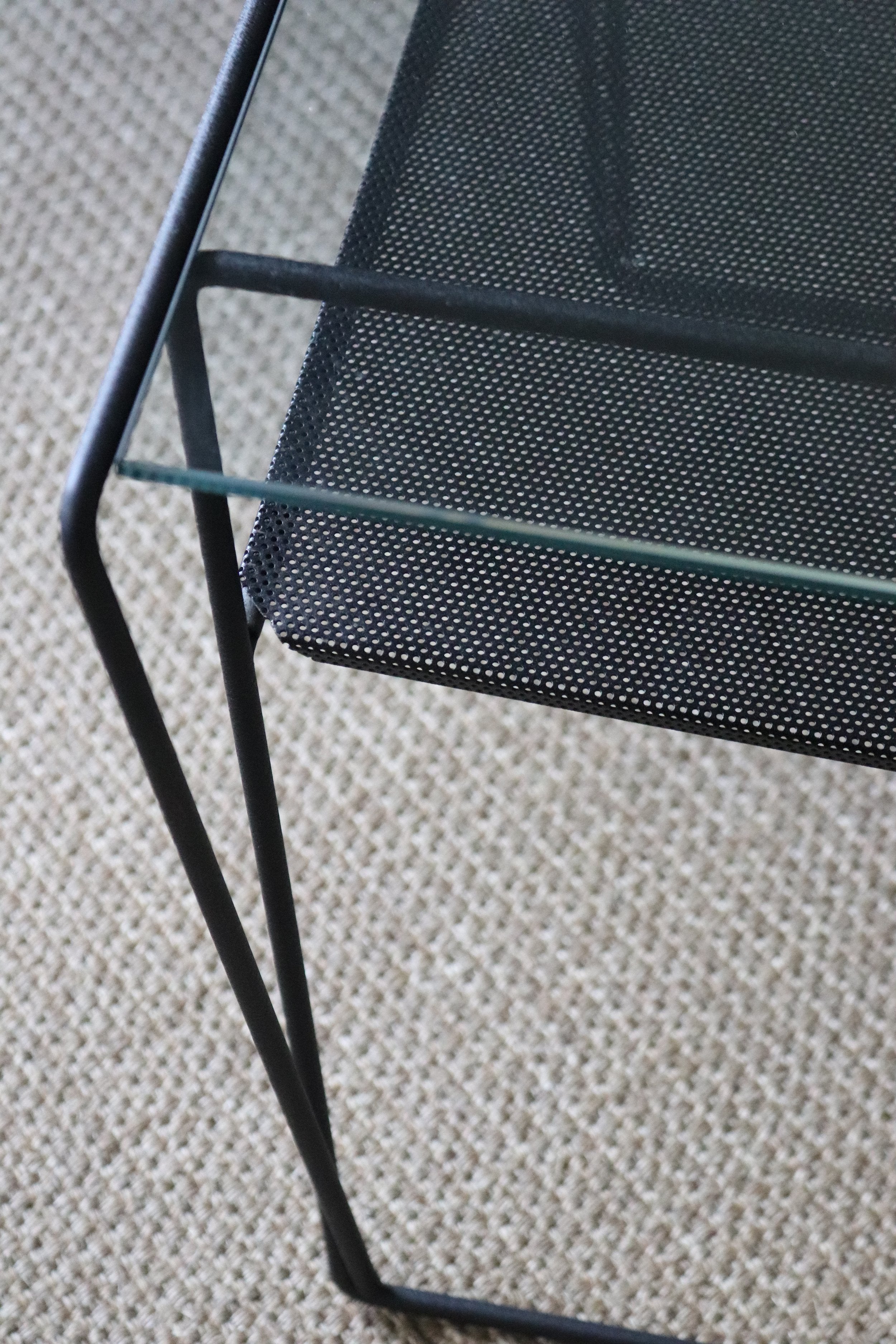 Table Side Metal Glass Top French Mid C. Perforated