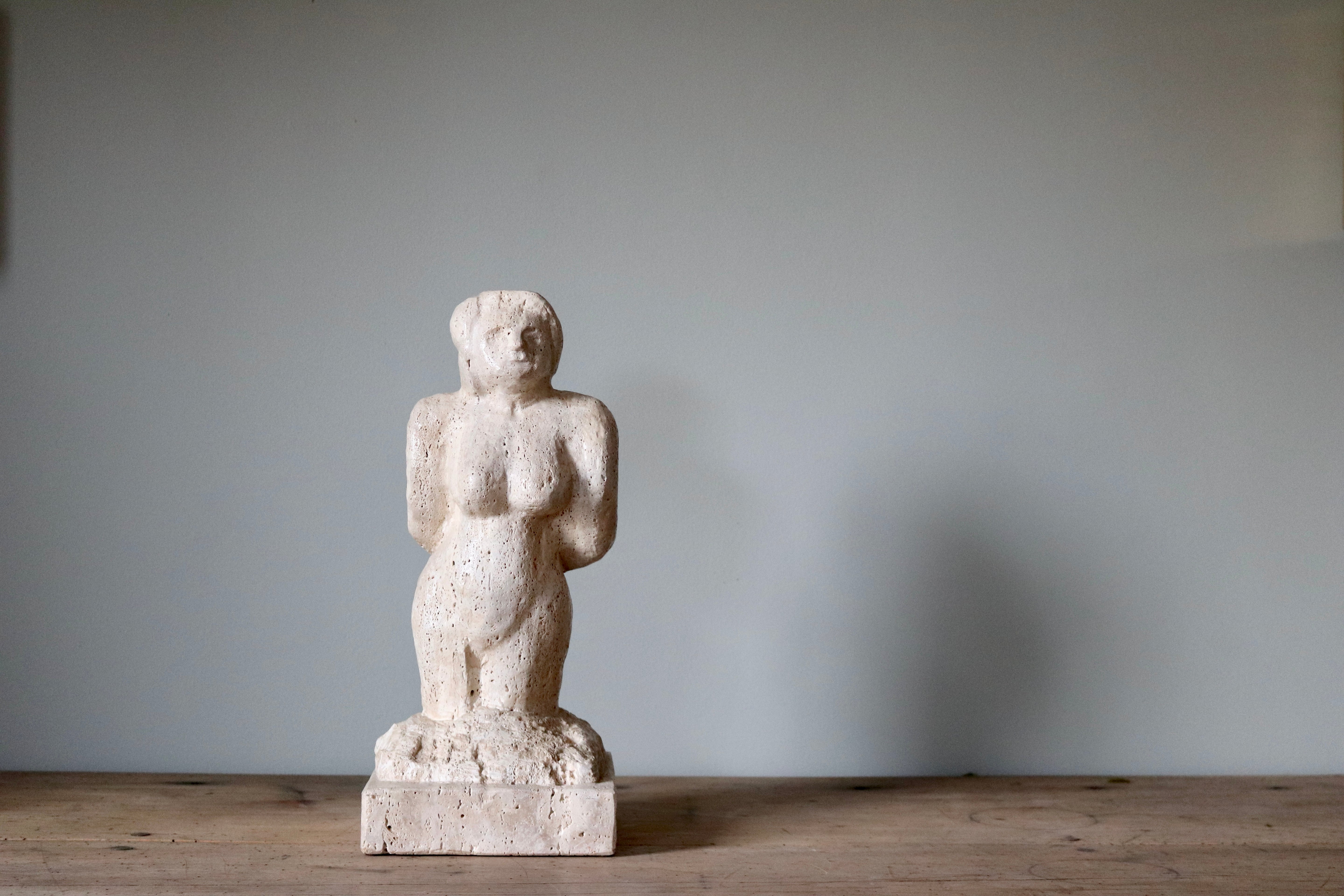 Vintage Travertine Sculpture of a Woman