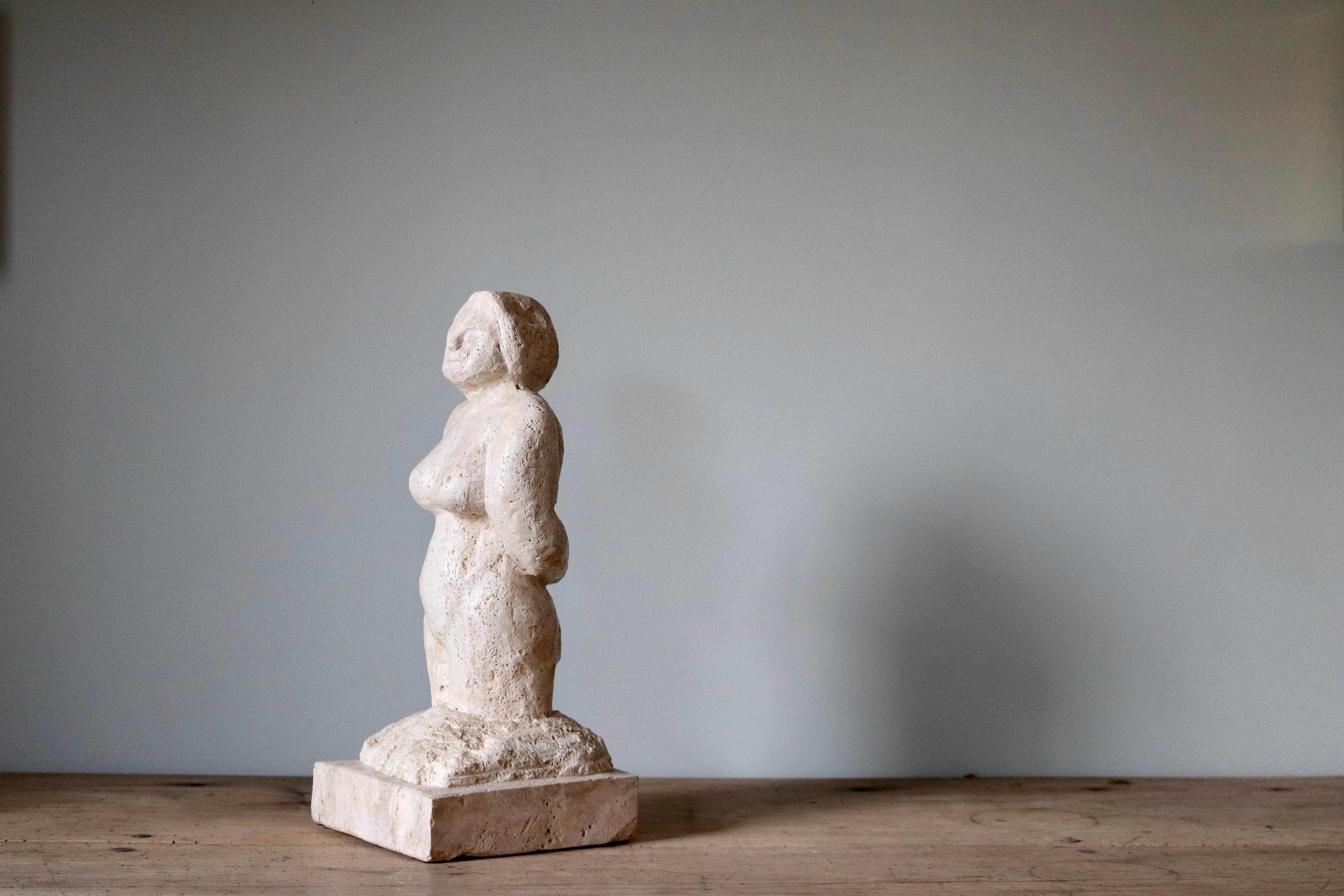 Vintage Travertine Sculpture of a Woman