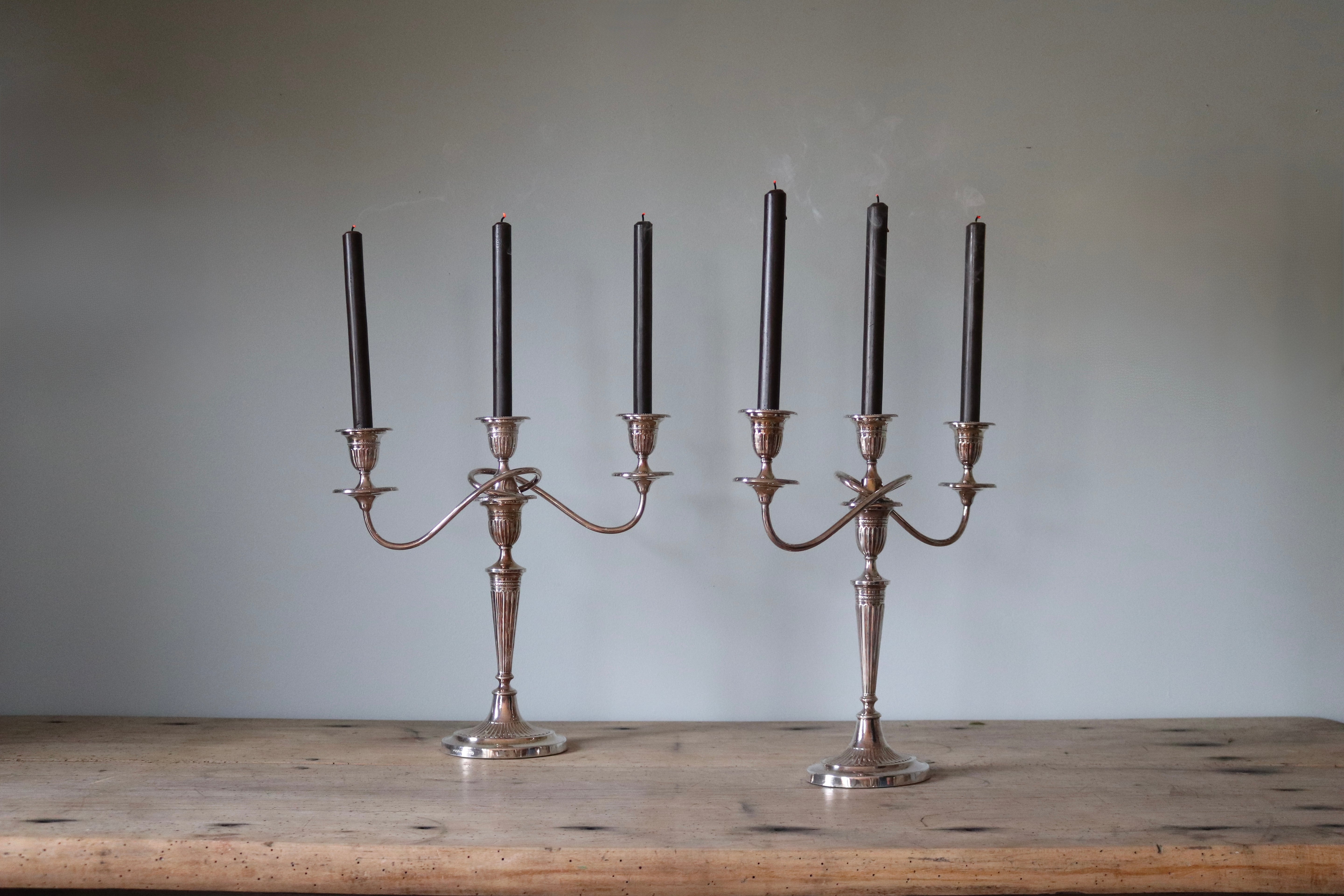 Pair Antique Sheffield Silver Plate Candelabras