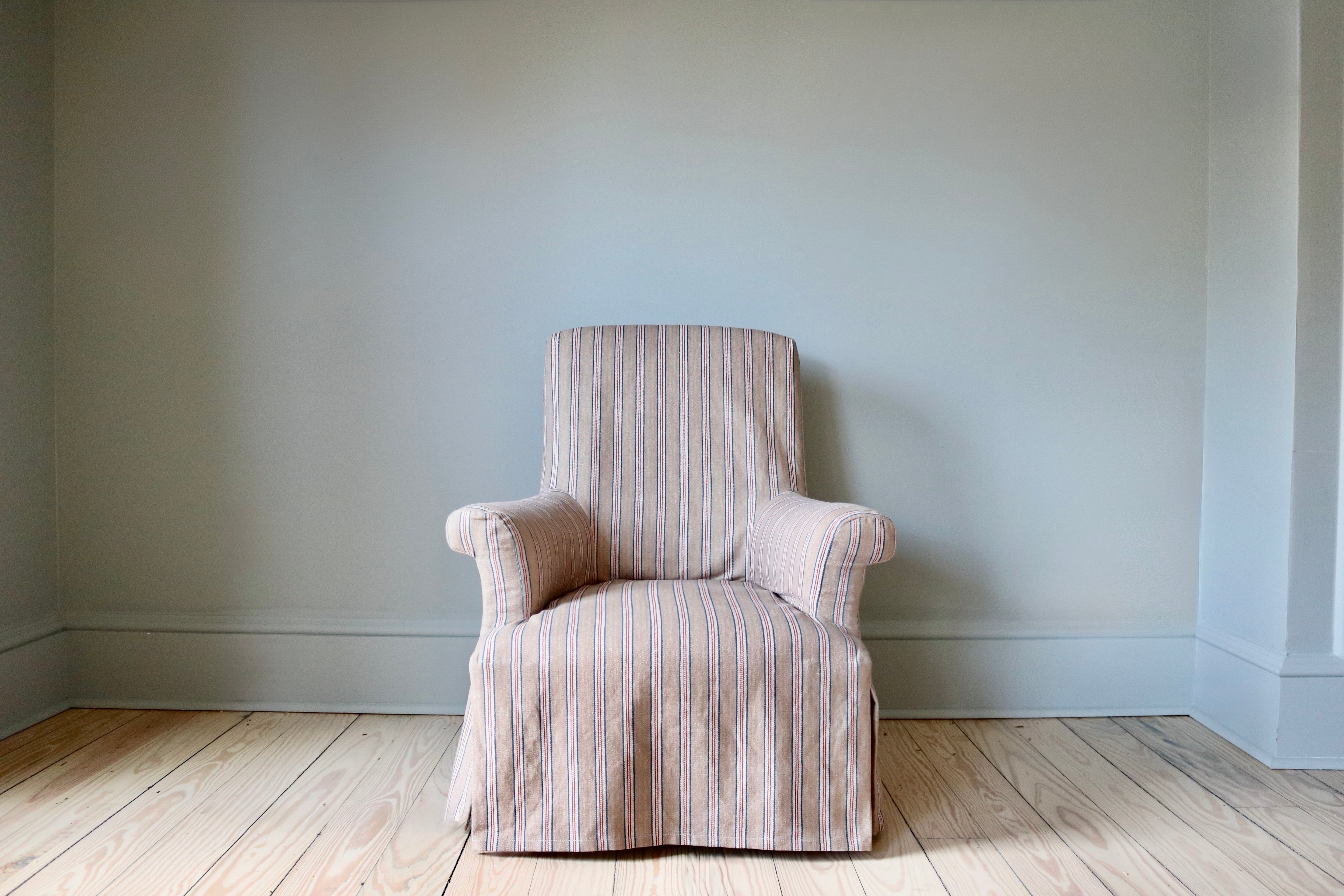 Antique Ticking Stripe Slipcover Chair