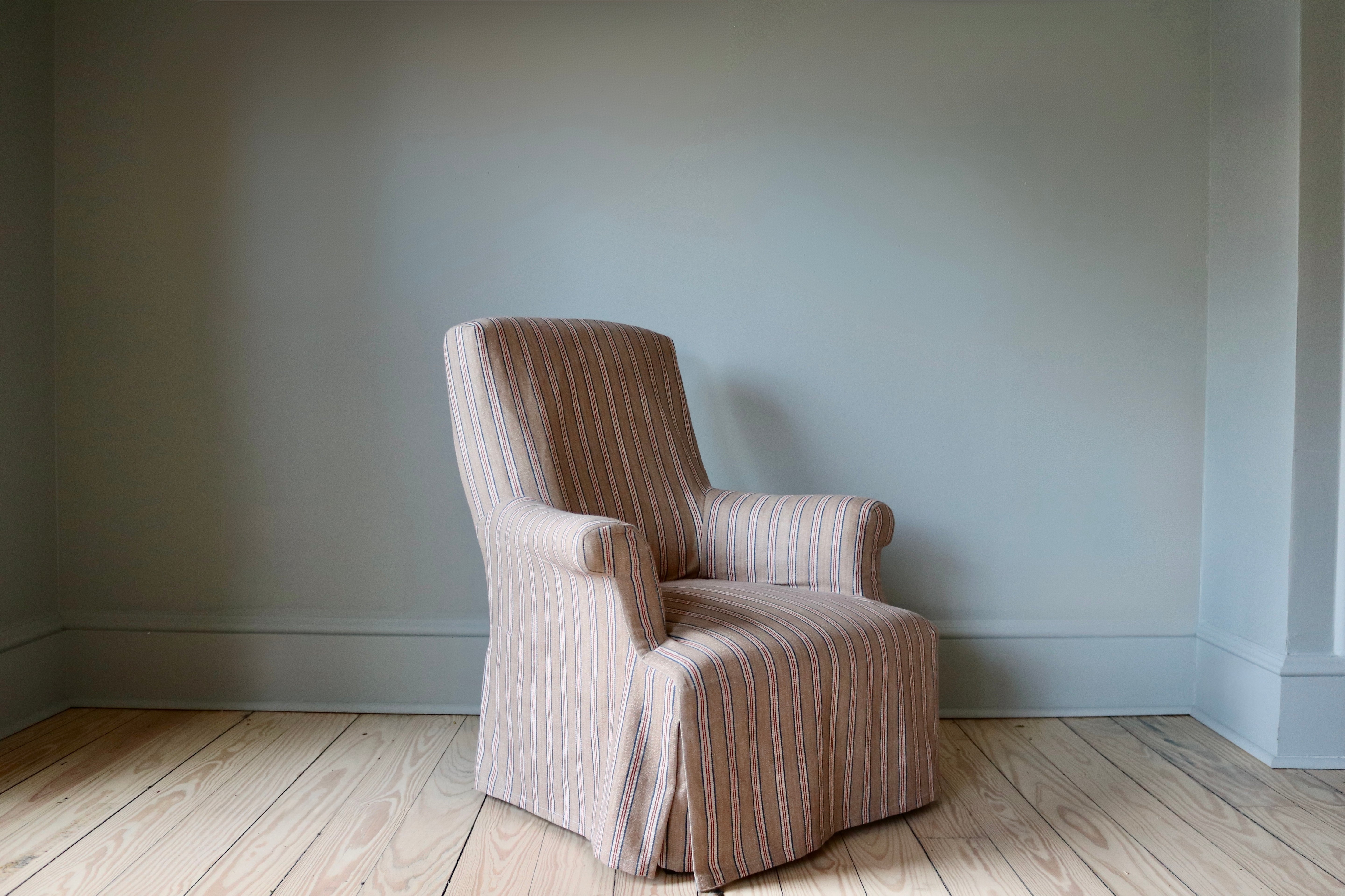 Antique Ticking Stripe Slipcover Chair