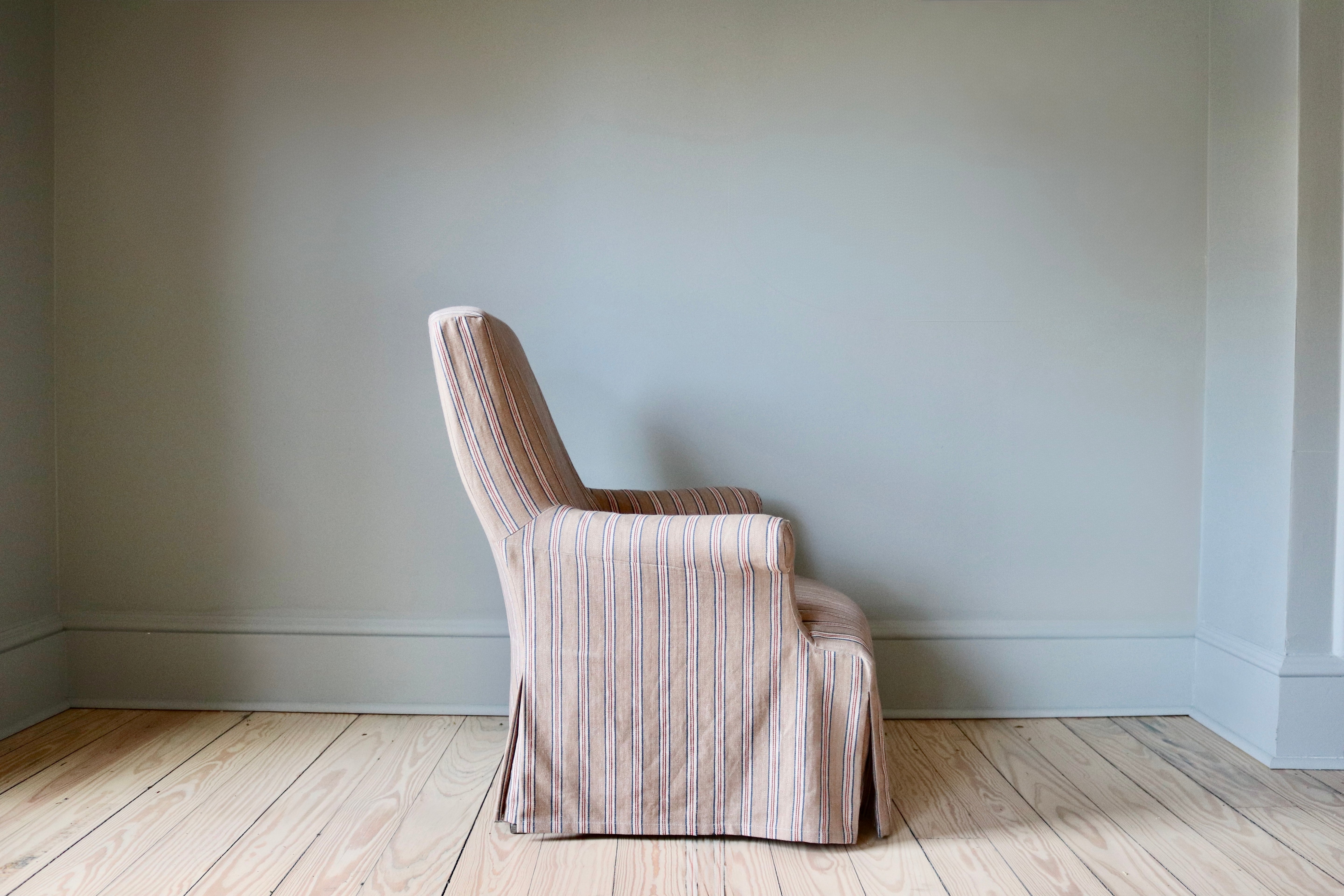 Antique Ticking Stripe Slipcover Chair