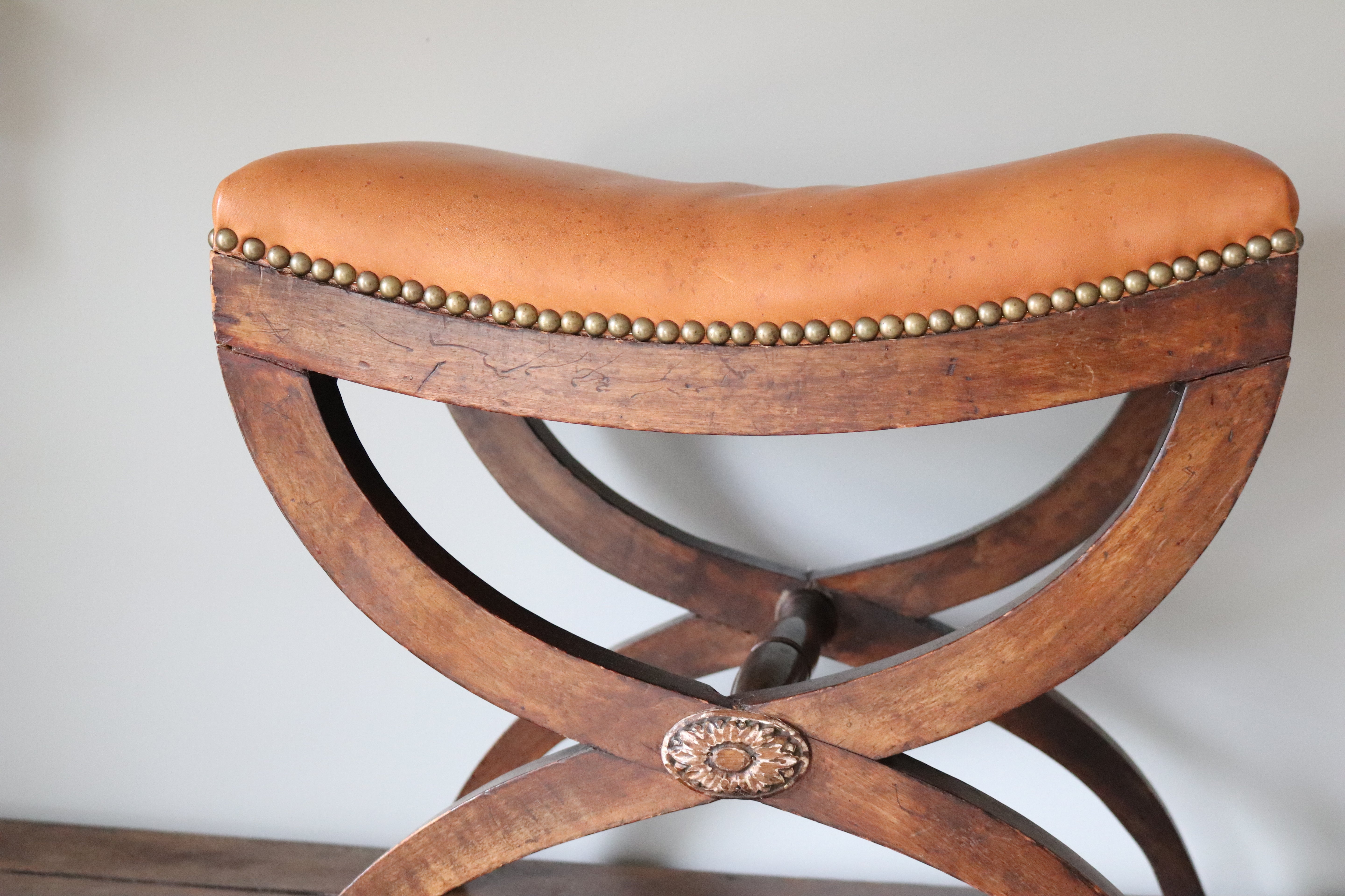 Vintage Leather Nail Trim Stool