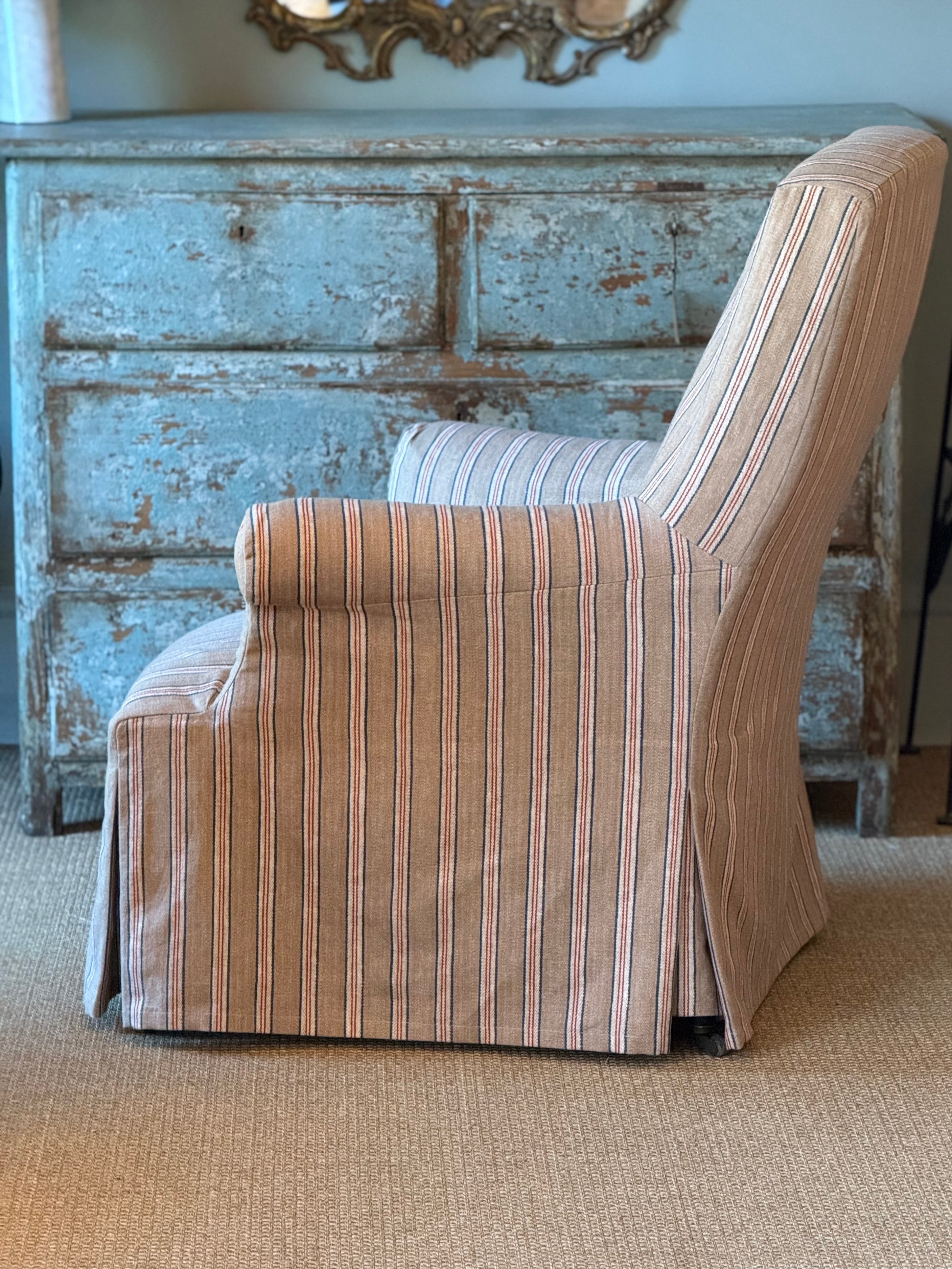Antique Ticking Stripe Slipcover Chair