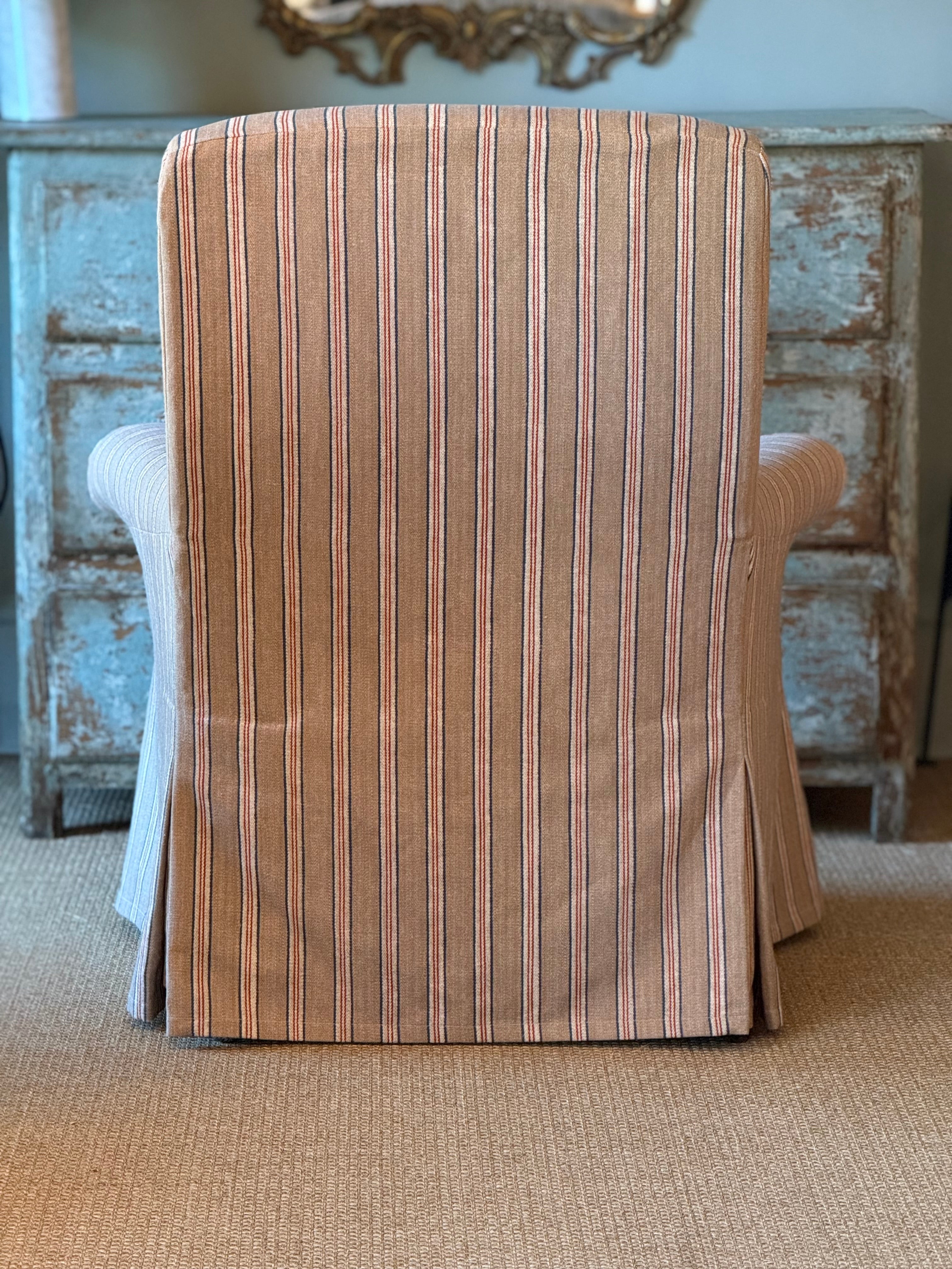 Antique Ticking Stripe Slipcover Chair