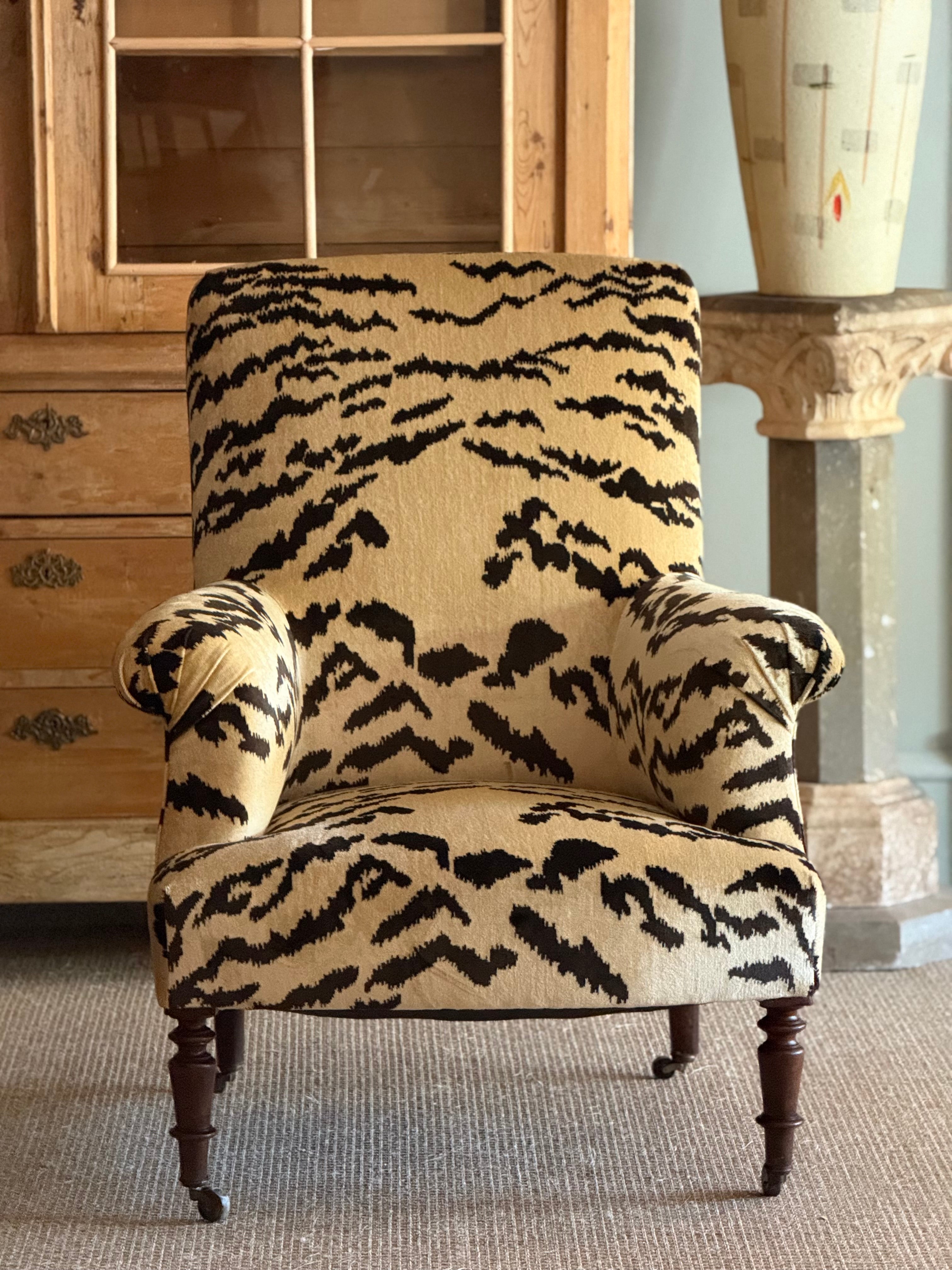 Antique Upholstered Chair in Fortuny Tiger Velvet