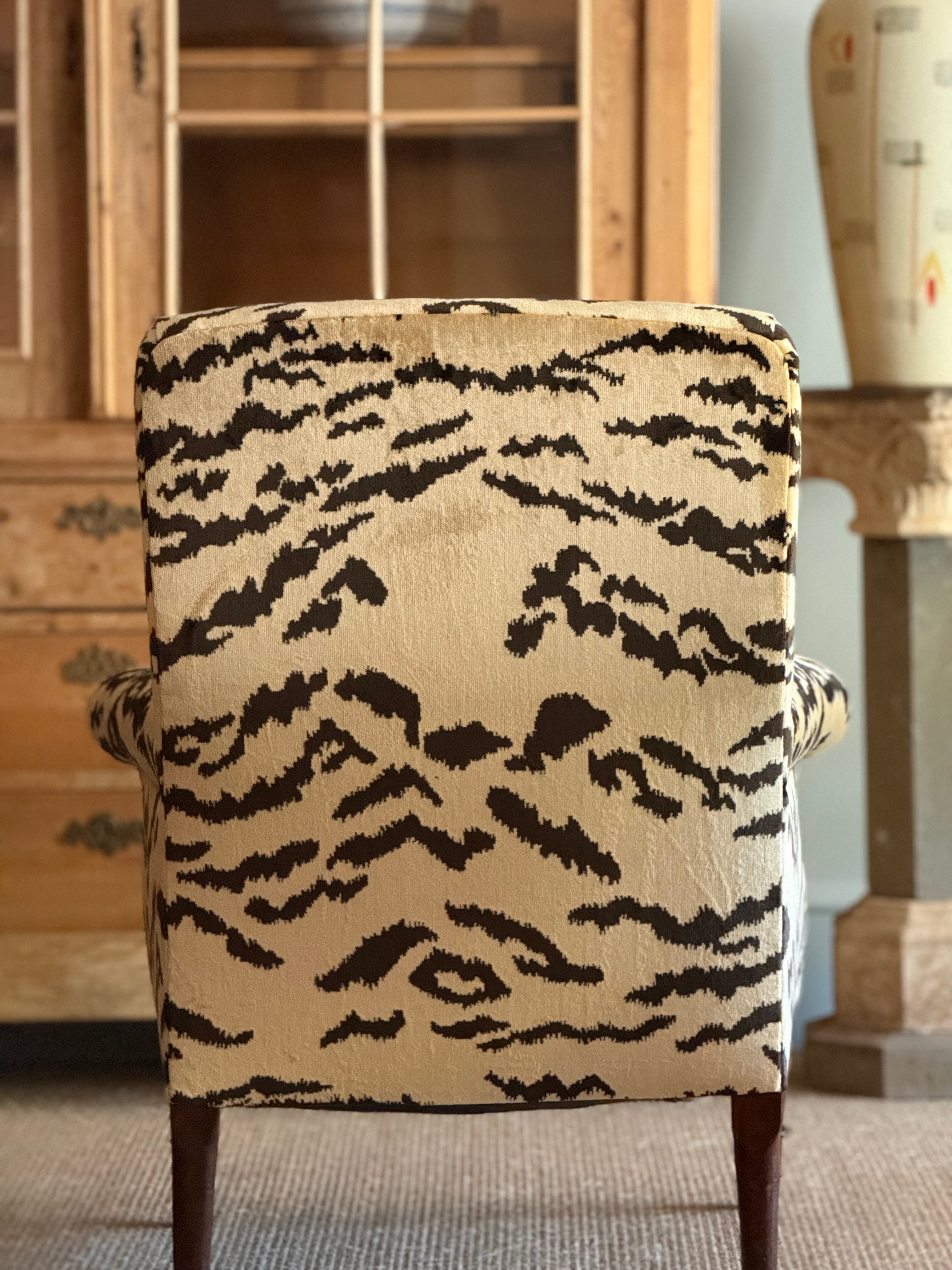 Antique Upholstered Chair in Fortuny Tiger Velvet
