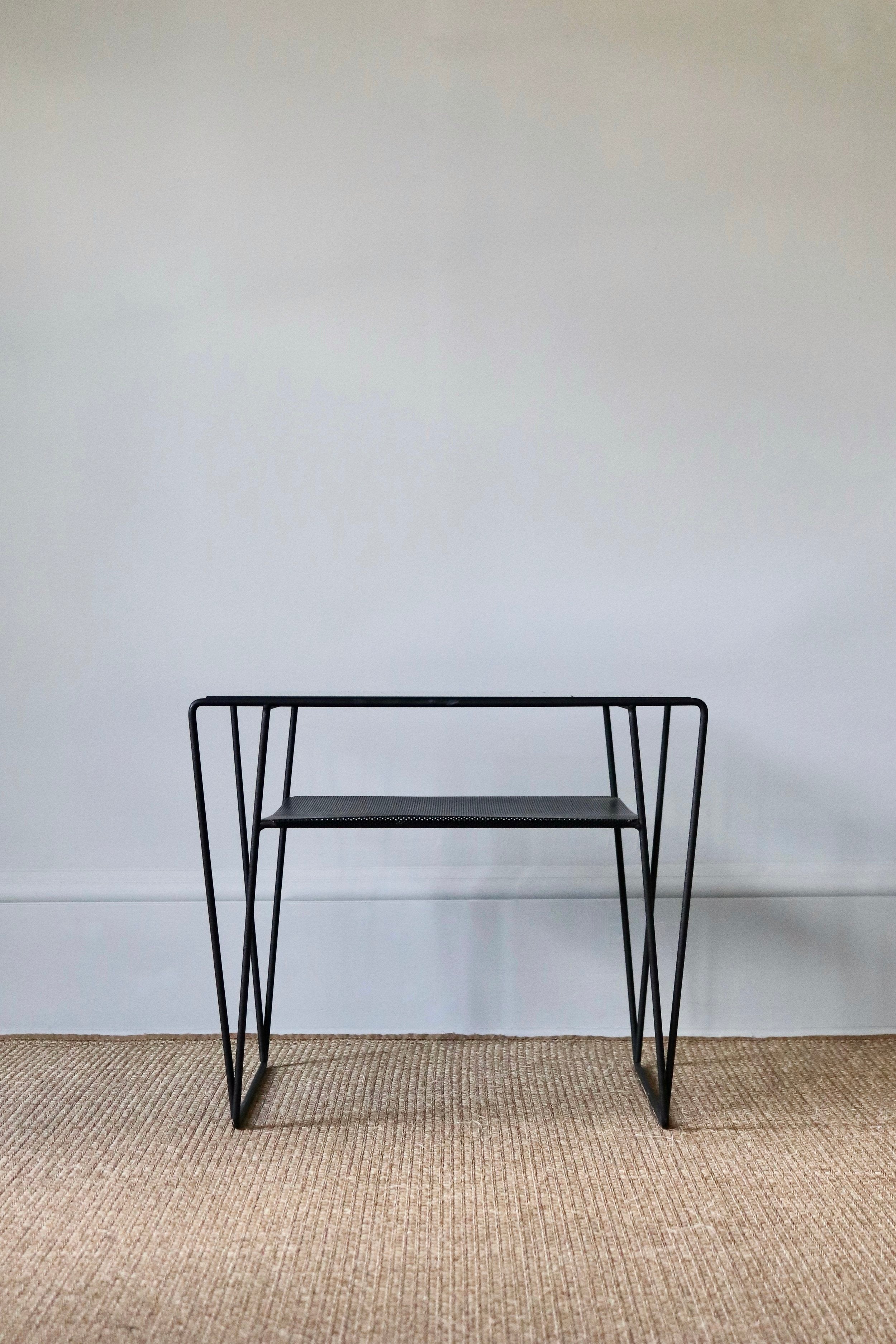 Table Side Metal Glass Top French Mid C. Perforated
