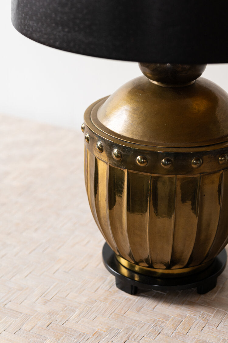Large Brass Lamp with Black Shade