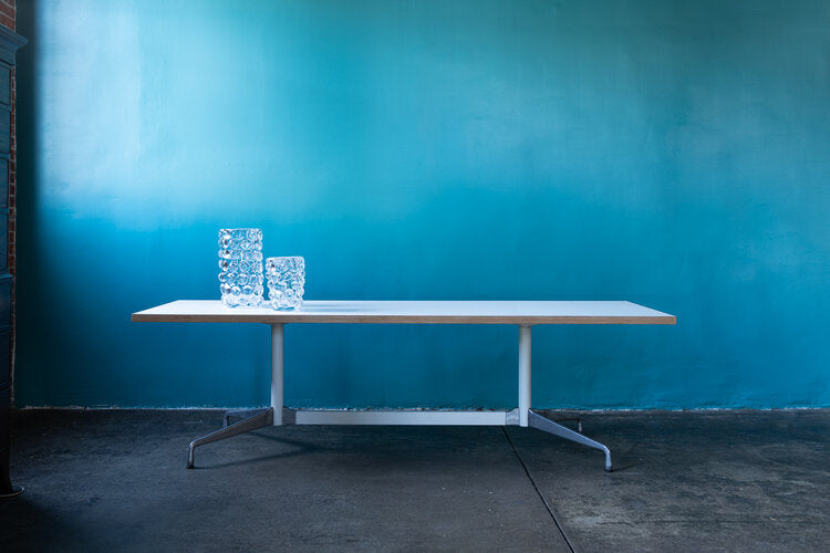 Table Long White Laminate on top of Eames base