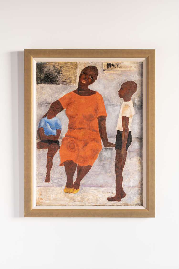 Painting  Mother and Children on Subway