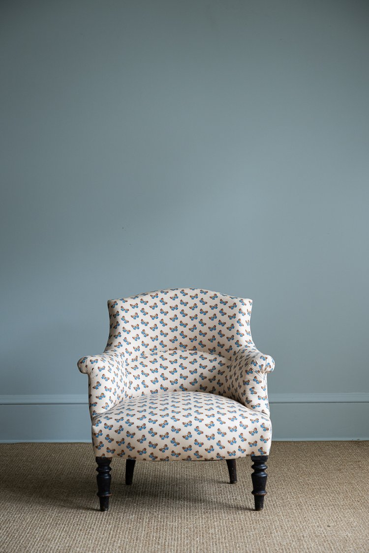 Small French Chair Restored in Kime fabric butterfly