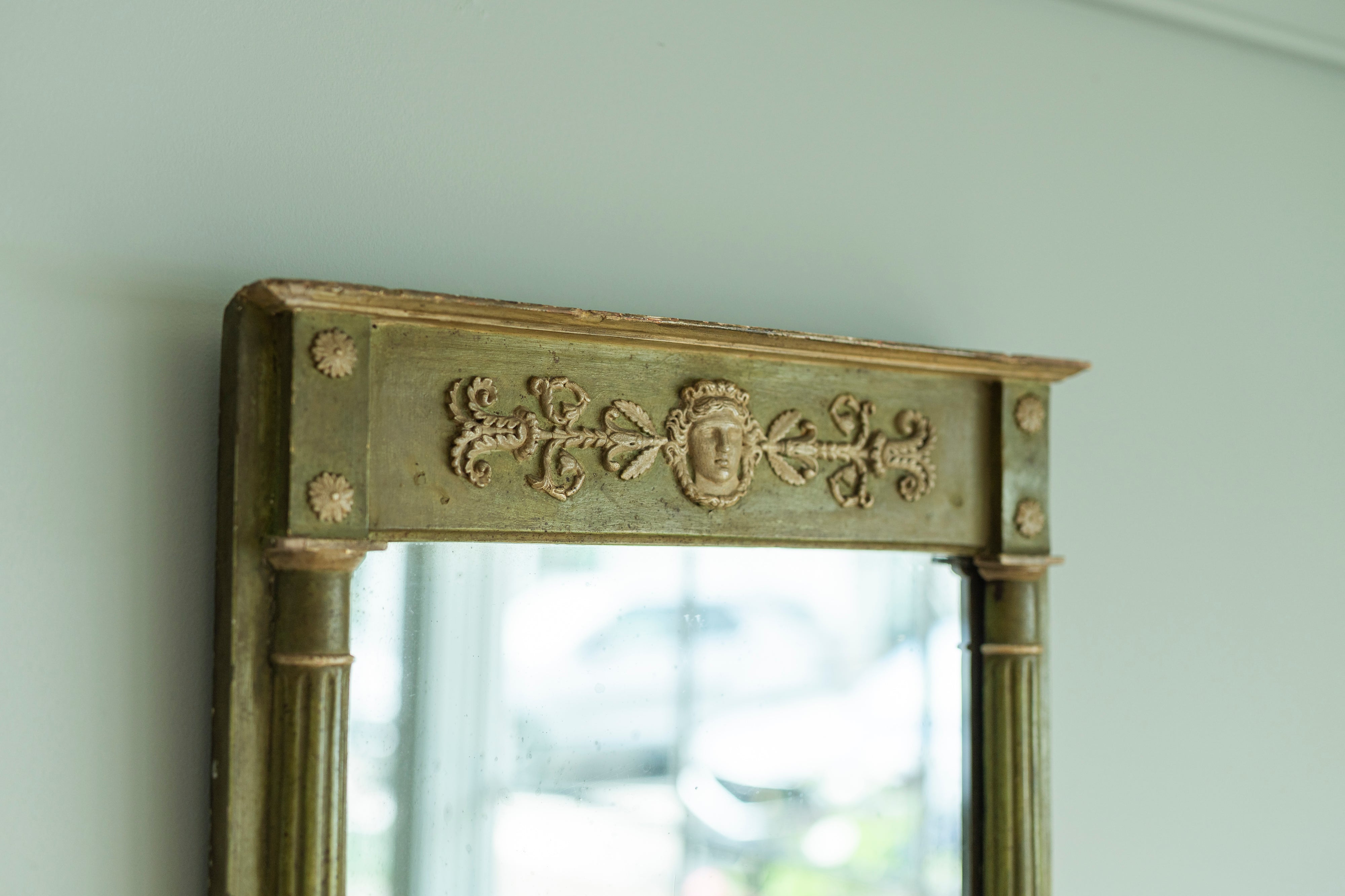 French Green Painted Mirror