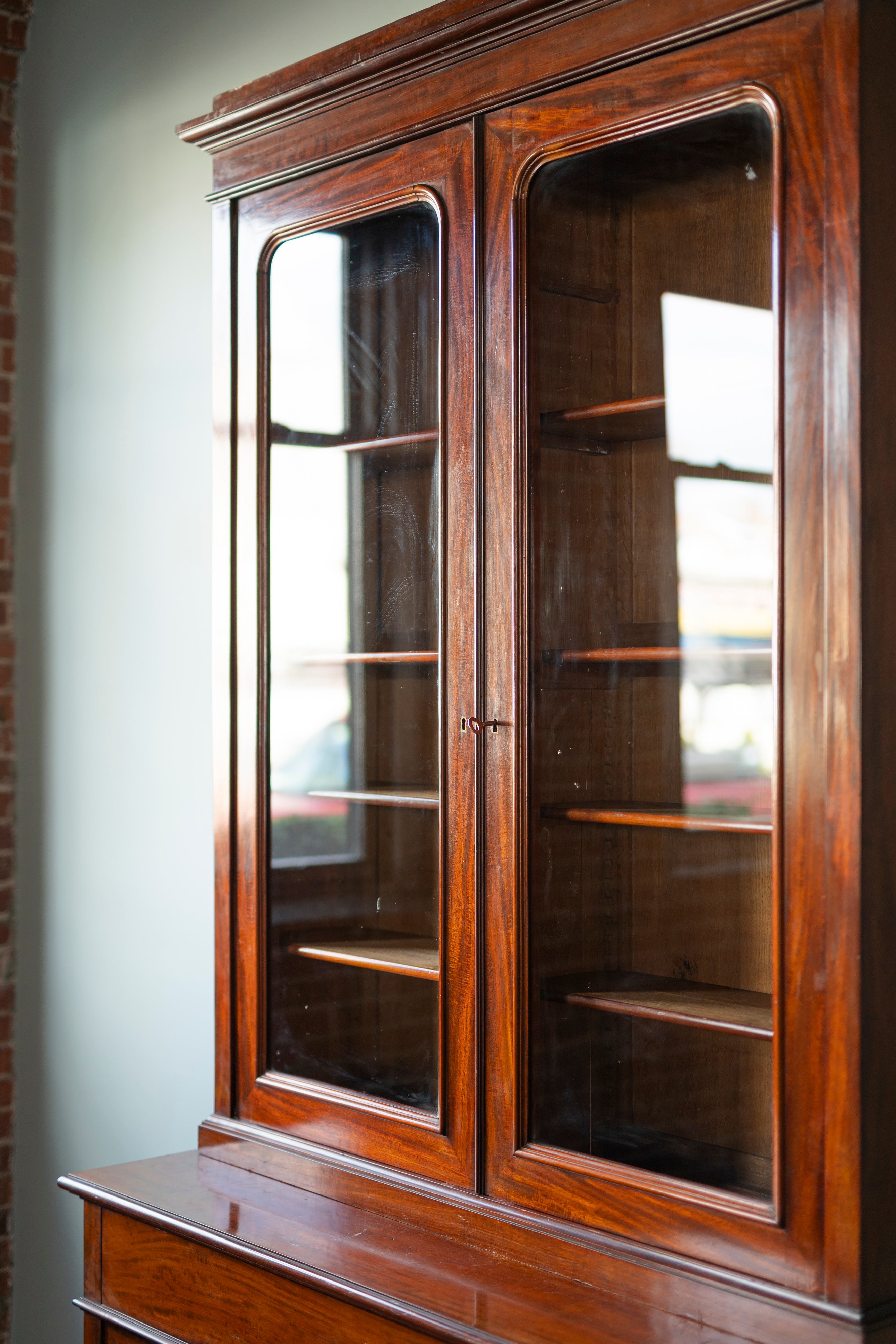 Tall English Glass Front Cabinet