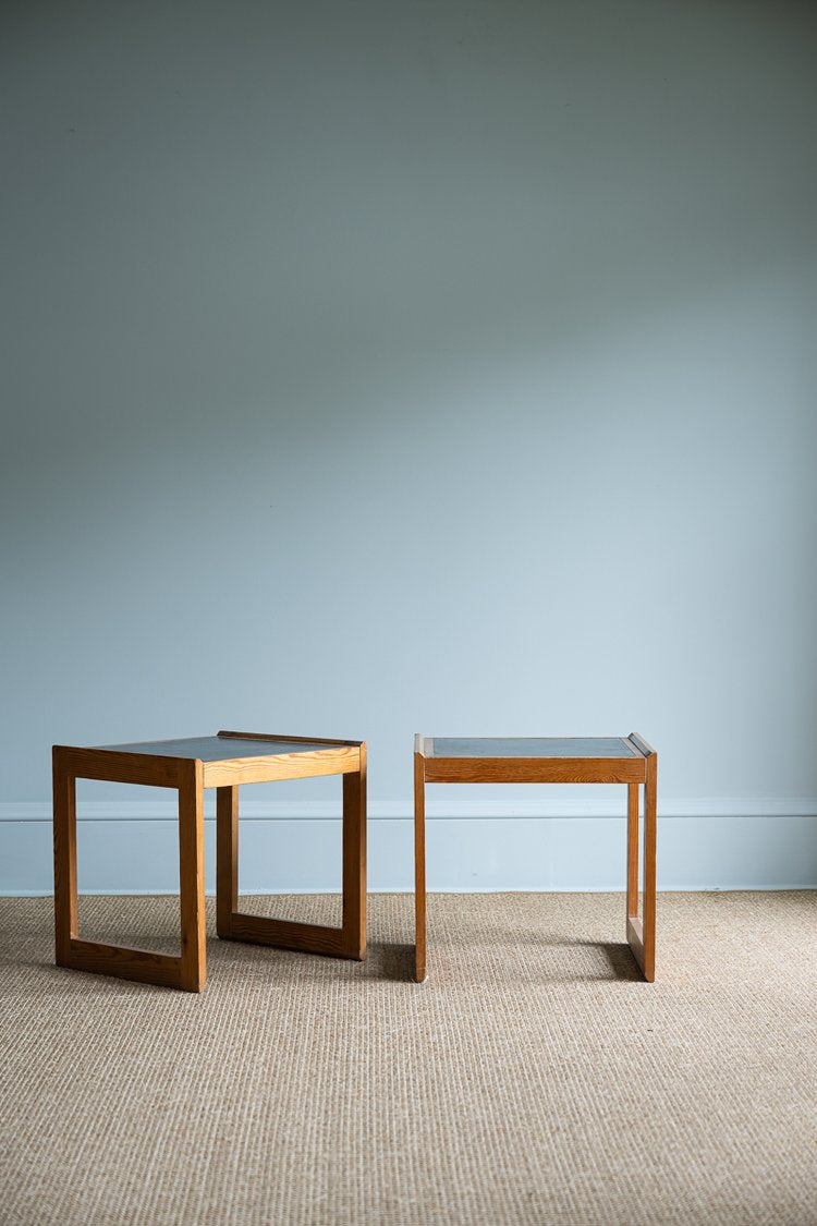 Side Tables Danish Oak and Black Laminate