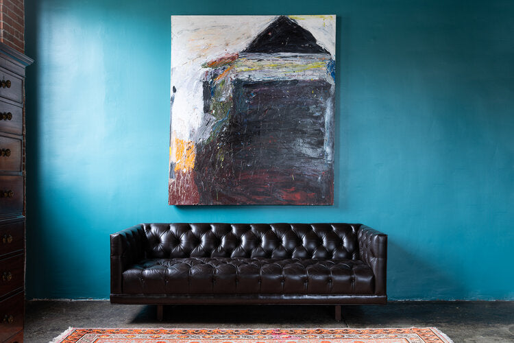 Sofa Dark Brown Leather Tufted by Ward Bennett