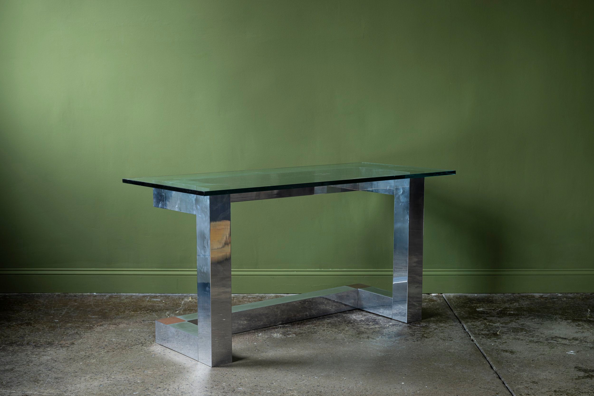 Console Table Glass & Chrome ( Paul Evans Style )